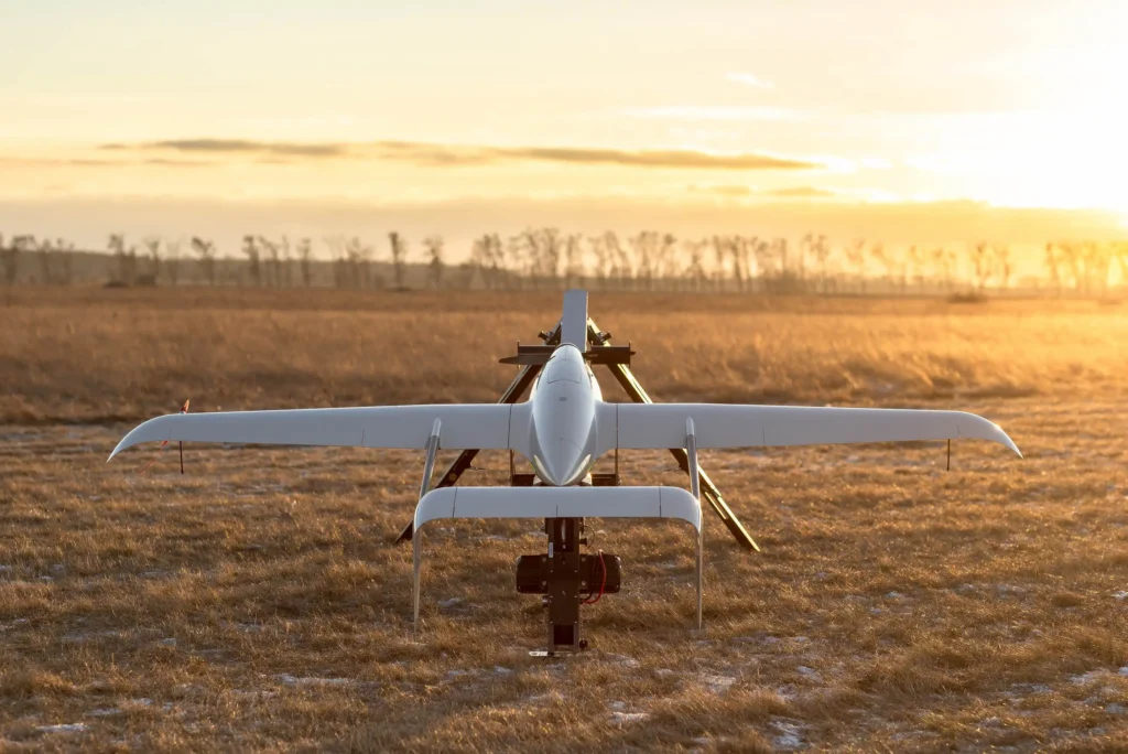 Raybird UAV on catapult rear view